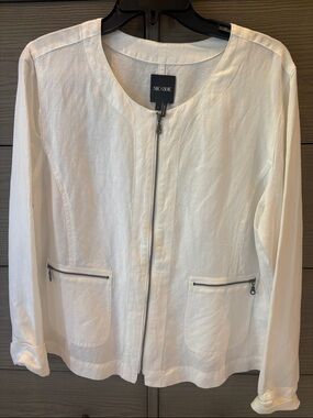 NIC+ZOE White Zip-Front Lightweight Jacket. Size L.